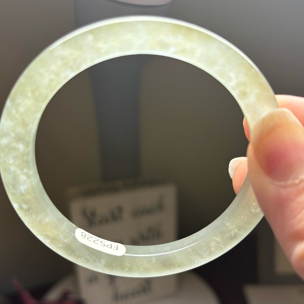 Jadeite Jade Bangle Bracelet-Icy White/Green color 54mm new with box!